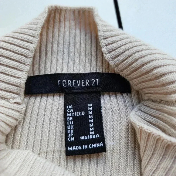 FOREVER 21 Women's Ribbed Textured Cutout Midi Dress Beige Pullover Sz M - Picture 9 of 14